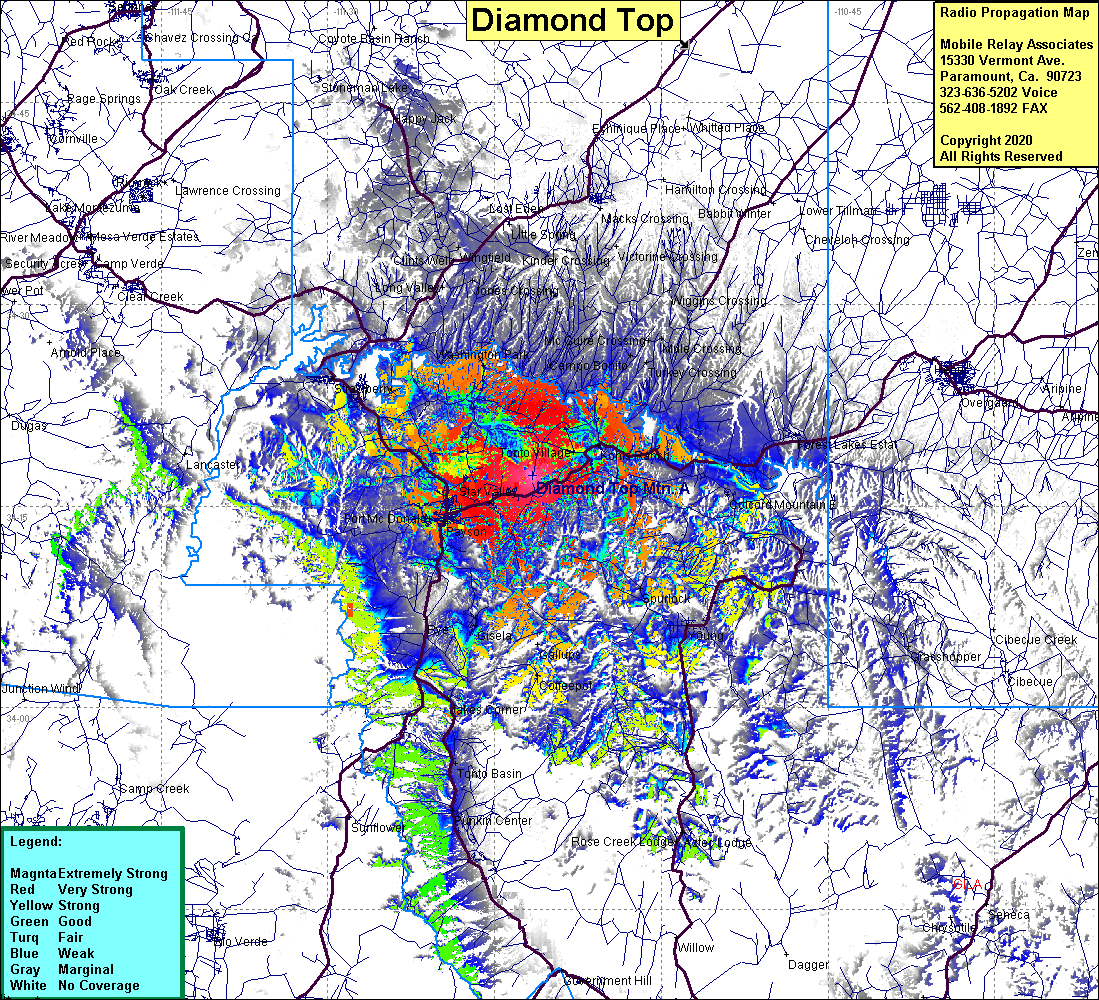 heat map radio coverage Diamond Top Mtn